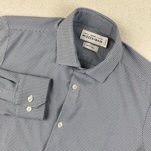 MIZZEN+MAIN Leeward Performance Dress Shirt Medium Trim Fit Blue Check Stripe LS